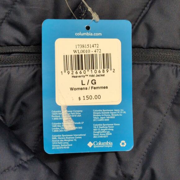 NWT Columbia Heavenly Hooded Puffer Jacket L Collegiate Navy Blue Omni-Heat - Picture 9 of 10